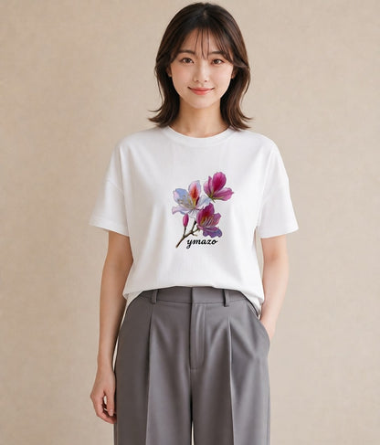 Tシャツ レディース 花 花柄 イラスト カジュアル 敬老の日 ホワイトデー 白T