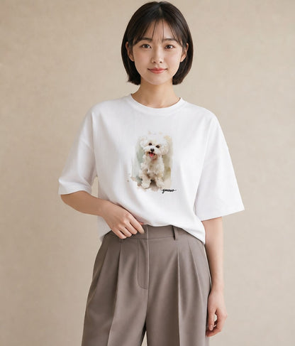 半袖Tシャツ レディース 子犬 犬 いぬ イラスト ラフカジュアル 秋コーデ おしゃれギフト 白T