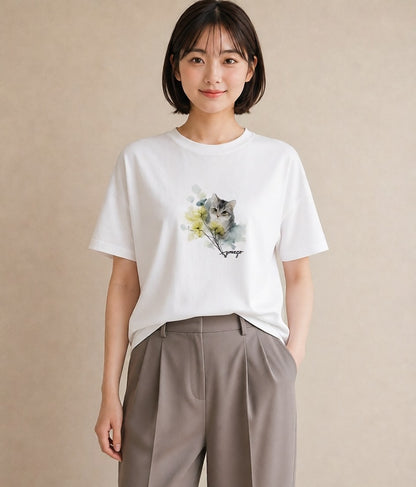 グラフィックTシャツ レディース 子猫 猫 ねこ イラスト 上品 ホワイトデー 春服 白T
