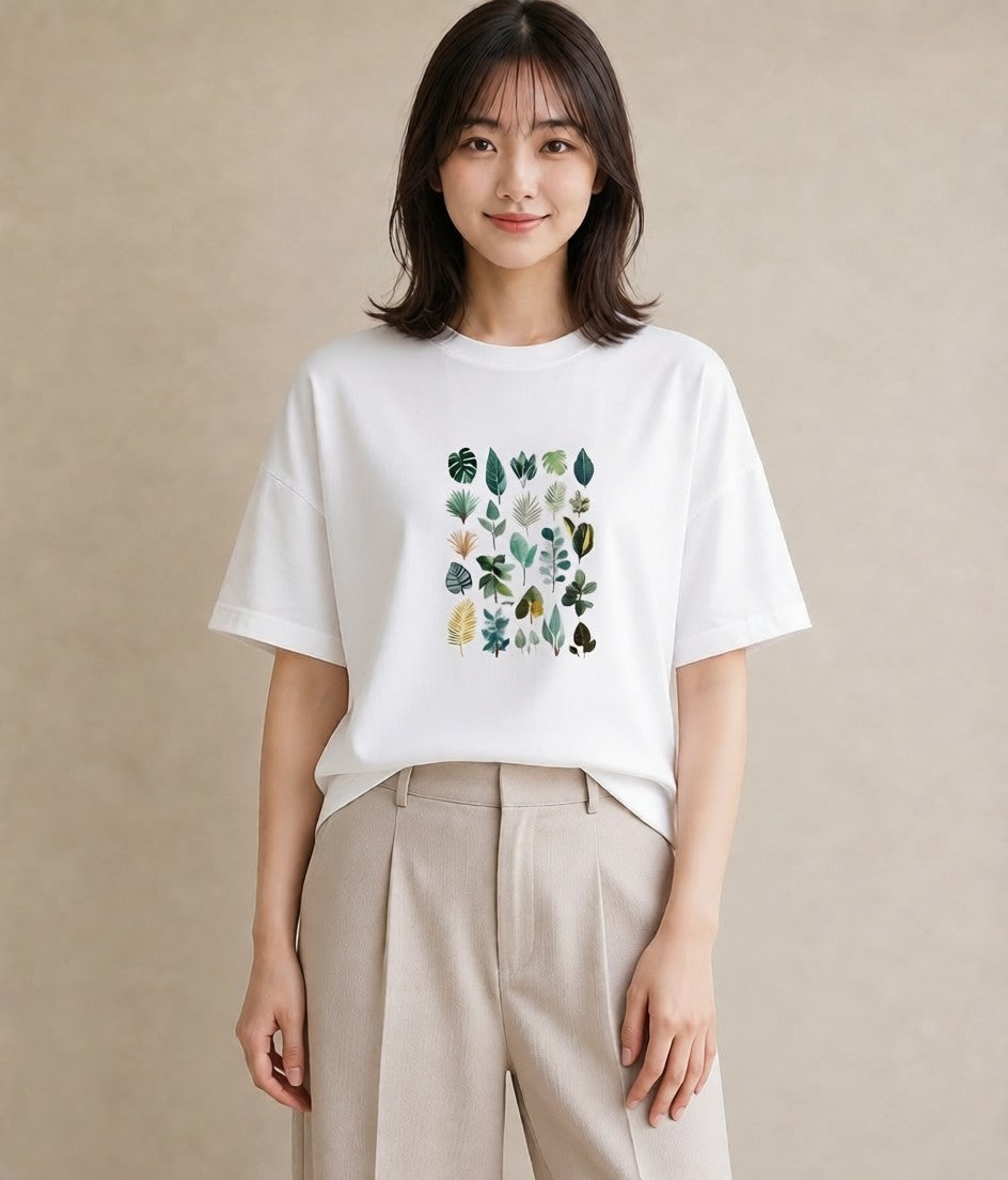 デザインTシャツ レディース ボタニカル 植物 イラスト ユニーク 20代 カジュアルコーデ 白T