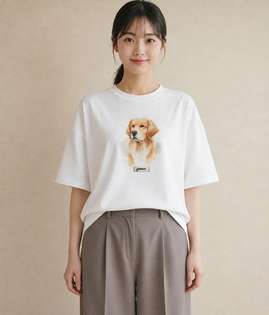 グラフィックTシャツ レディース ゴールデンレトリバー ゴールデン 犬 いぬ イラスト 旅行コーデ 女性 旅行用 白T