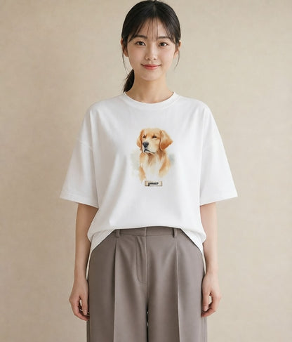 グラフィックTシャツ レディース ゴールデンレトリバー ゴールデン 犬 いぬ イラスト 旅行コーデ 女性 旅行用 白T