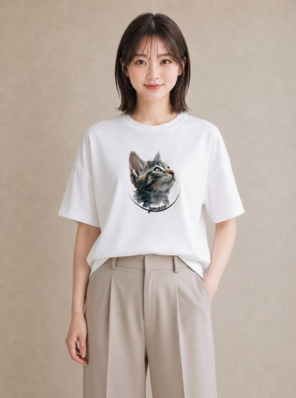 半袖Tシャツ レディース ソマリ 猫 ねこ イラスト アート風 お揃い 親子 白T