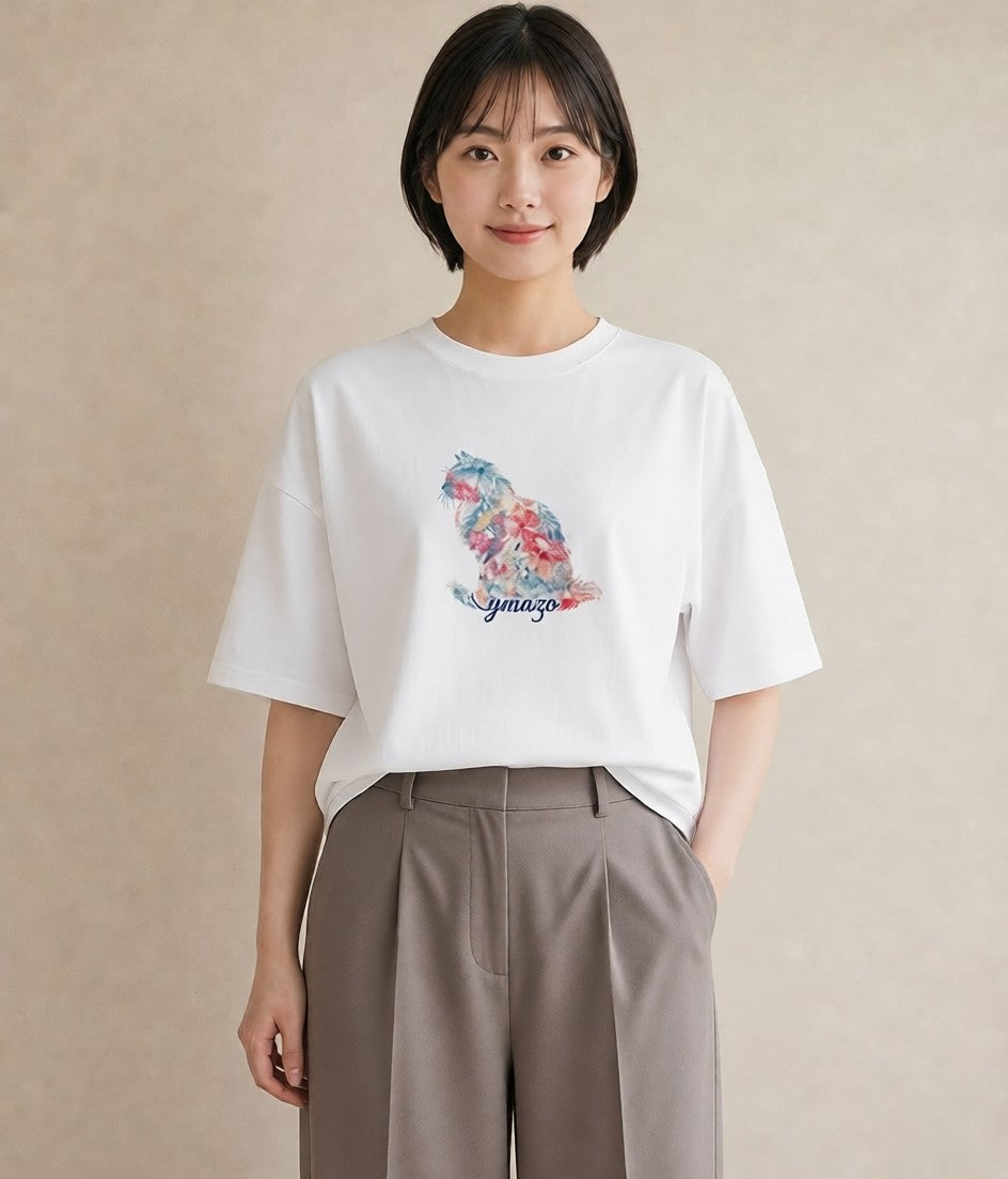 半袖Tシャツ レディース スフィンクス 猫 ねこ イラスト モード 在宅 公園 白T