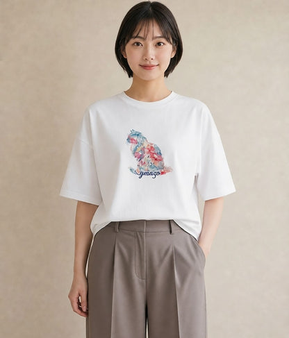 半袖Tシャツ レディース スフィンクス 猫 ねこ イラスト モード 在宅 公園 白T