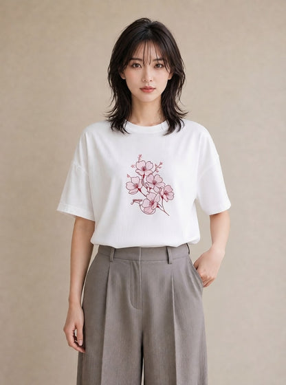 デザインTシャツ レディース さくら 桜 桜の枝 イラスト ガーリー ギフト 母の日 白T