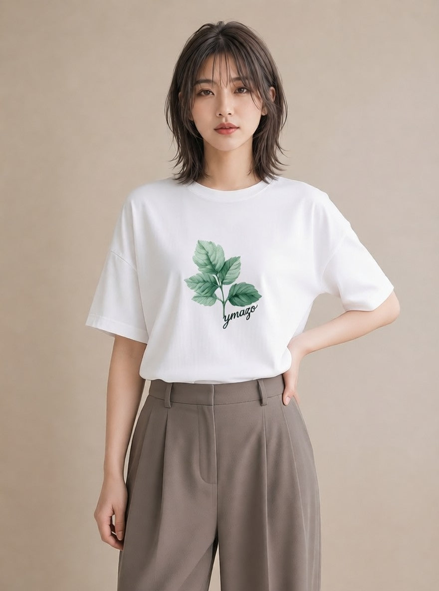 半袖Tシャツ レディース ボタニカル 植物 イラスト カジュアル デイリーウェア 休日 白T