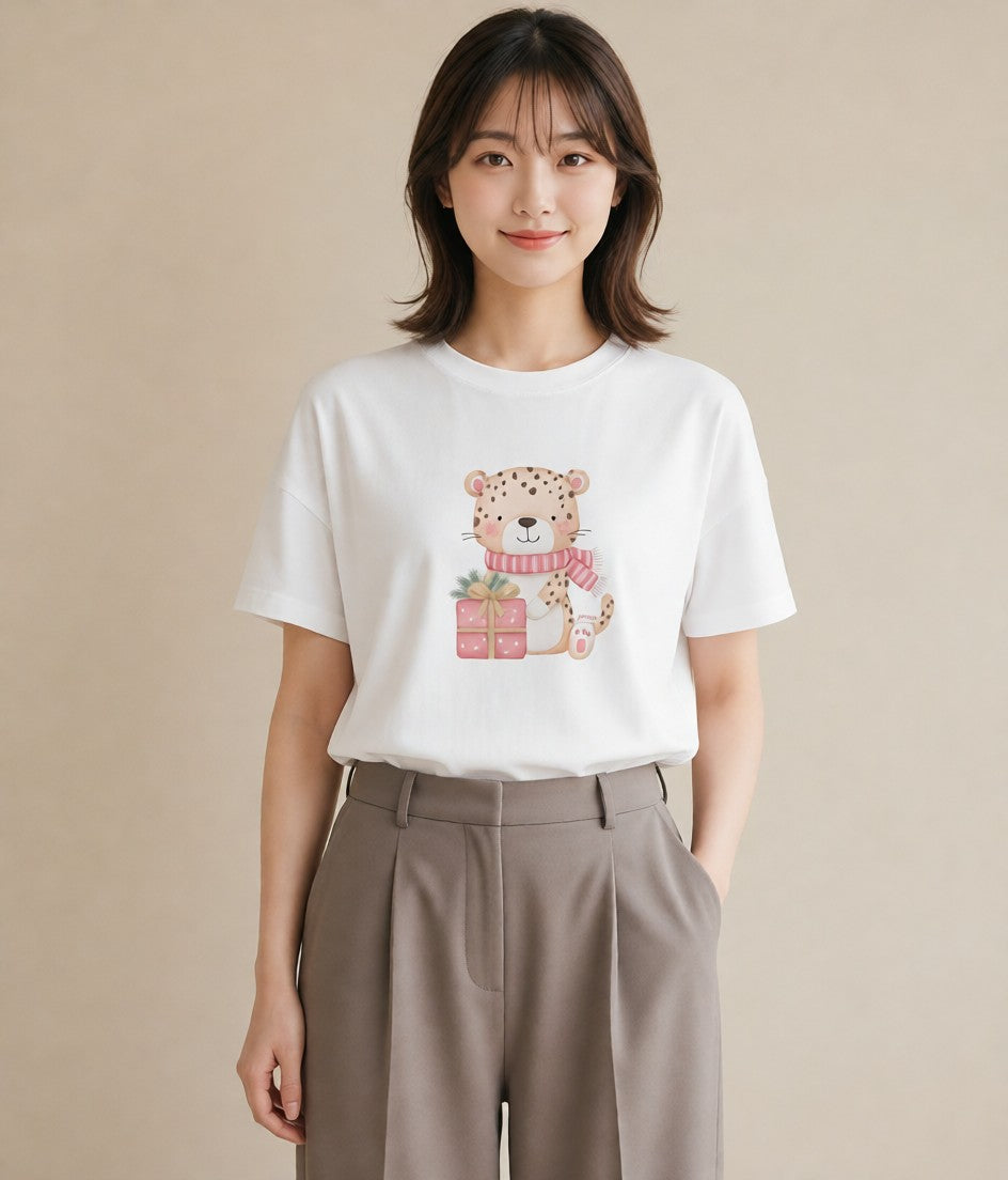 半袖Tシャツ レディース とら 動物 アニマル イラスト 淡色 春コーデ 姉妹 白T