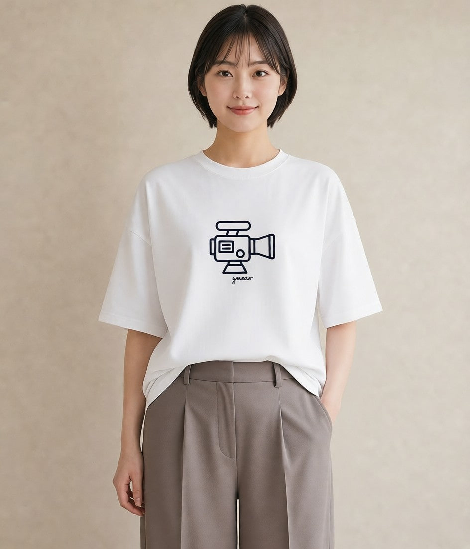 Tシャツ レディース カメラ フィルムカメラ レトロカメラ イラスト きれいめカジュアル 母娘コーデ 自分用 白T