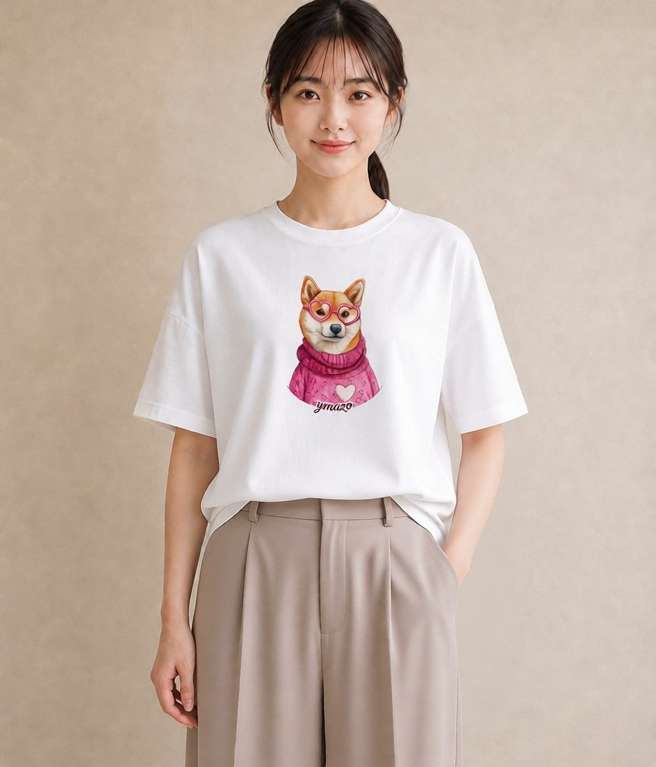 デザインTシャツ レディース 柴犬 しばいぬ 犬 いぬ イラスト シック カフェ巡り 女子会 白T