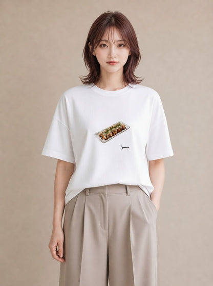グラフィックTシャツ レディース お寿司 食べ物 フード イラスト ミセス 春コーデ 白T