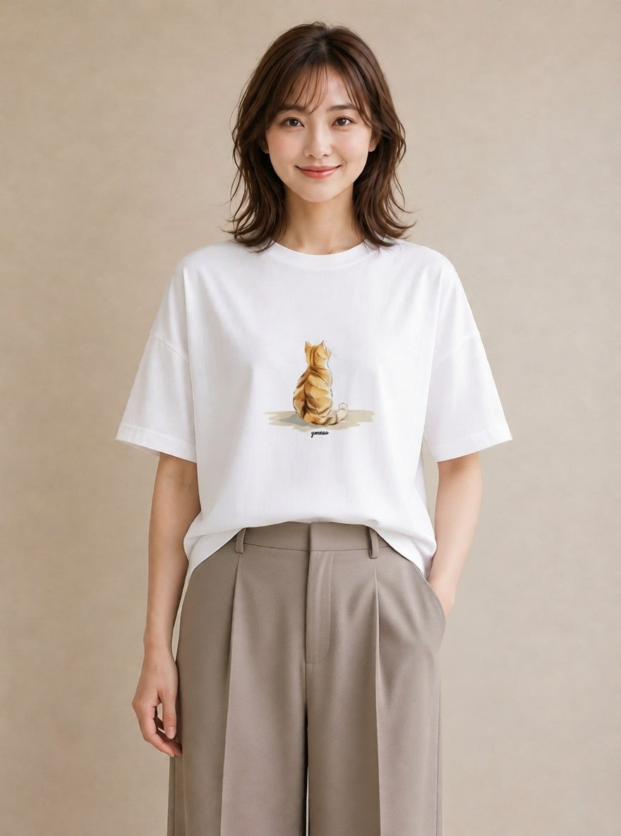 Tシャツ レディース エキゾチックショートヘア 猫 ねこ イラスト 旅行コーデ 社会人 女性 白T
