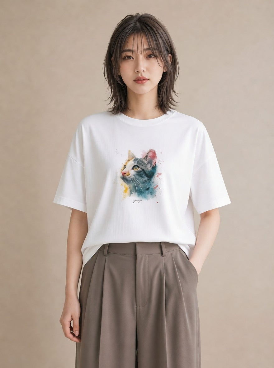 Tシャツ レディース 猫の手 猫 ねこ イラスト カフェコーデ 散歩 お出かけ 白T