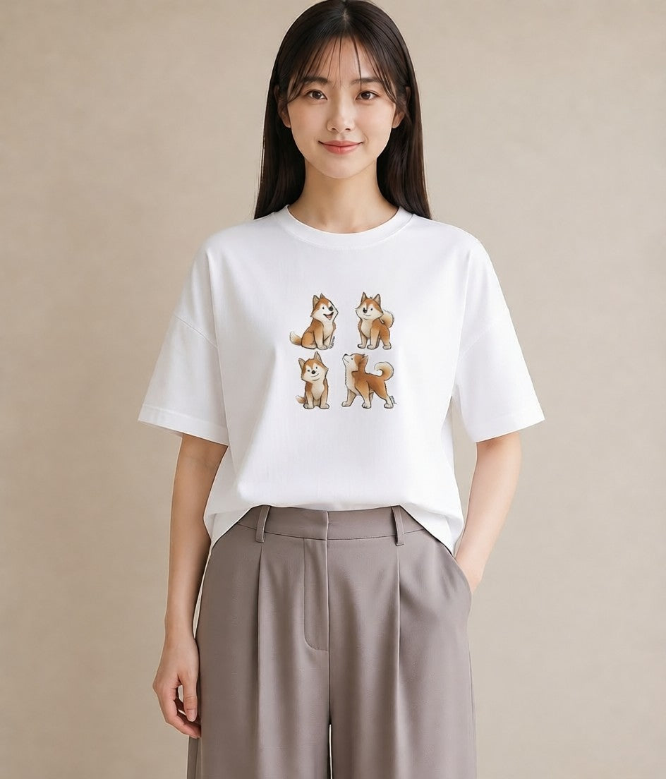 Tシャツ レディース サモエド 犬 いぬ イラスト フェミニン クリスマス 旅行 白T