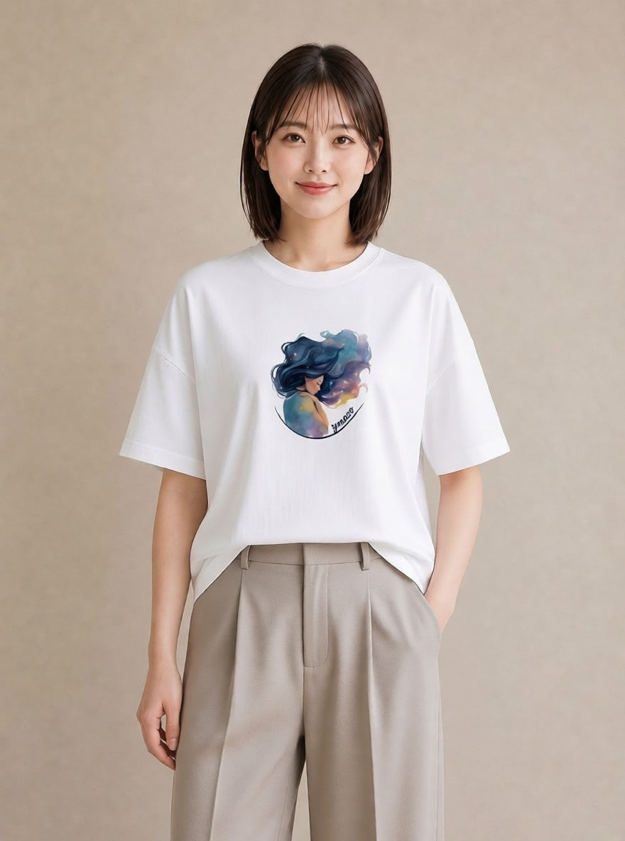 半袖Tシャツ レディース 獅子座 星空 宇宙 イラスト 抜け感 ギフト 母の日 白T