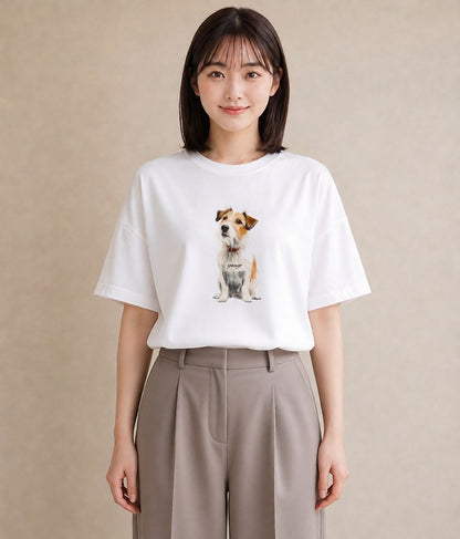 半袖Tシャツ レディース ジャックラッセルテリア 犬 いぬ イラスト 抜け感 週末コーデ 敬老の日 白T