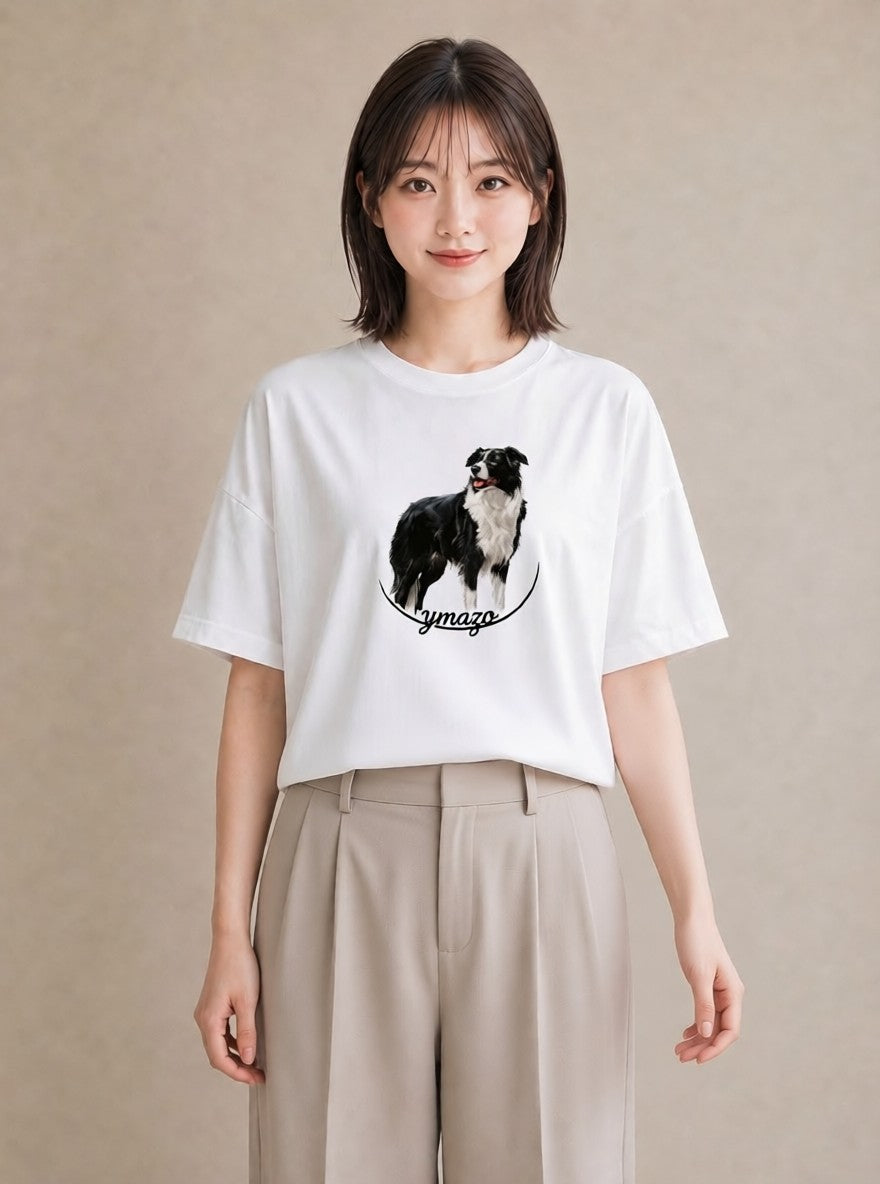 半袖Tシャツ レディース ボーダーコリー 犬 いぬ イラスト ナチュラル 休日 ペアコーデ 白T