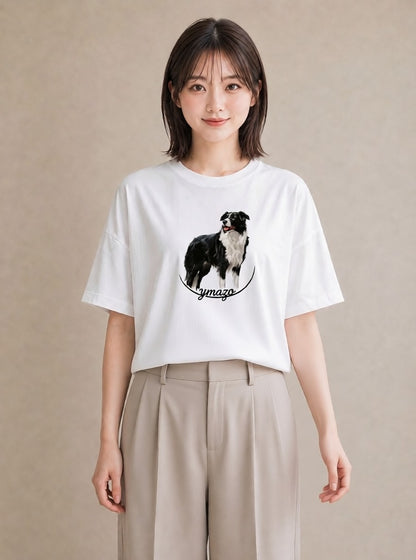 半袖Tシャツ レディース ボーダーコリー 犬 いぬ イラスト ナチュラル 休日 ペアコーデ 白T