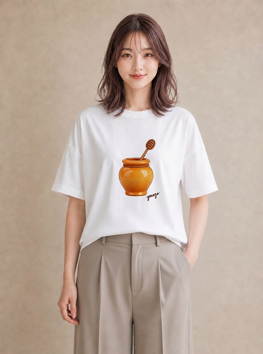 グラフィックTシャツ レディース はちみつ 食べ物 フード イラスト ユニーク デイリーウェア 休日 白T