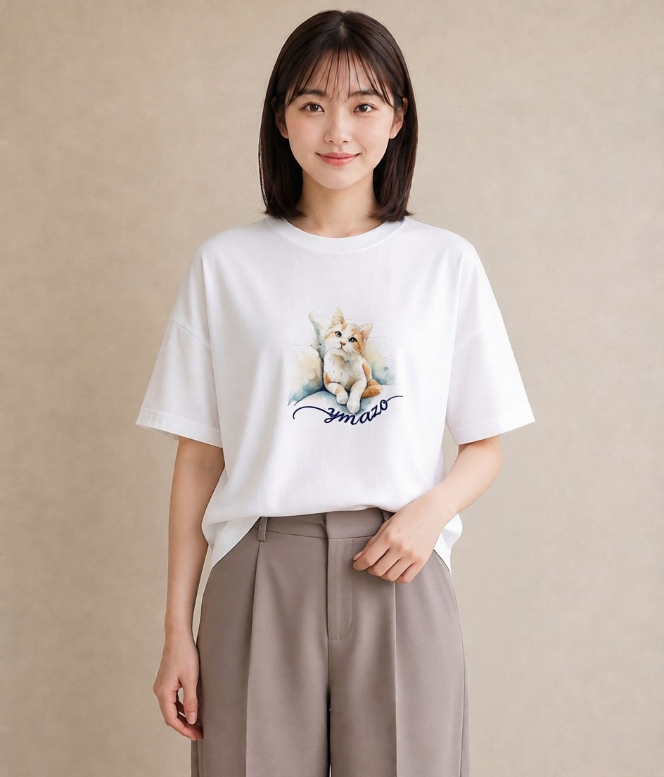 グラフィックTシャツ レディース ぶち猫 猫 ねこ イラスト シック クリスマス 旅行 白T