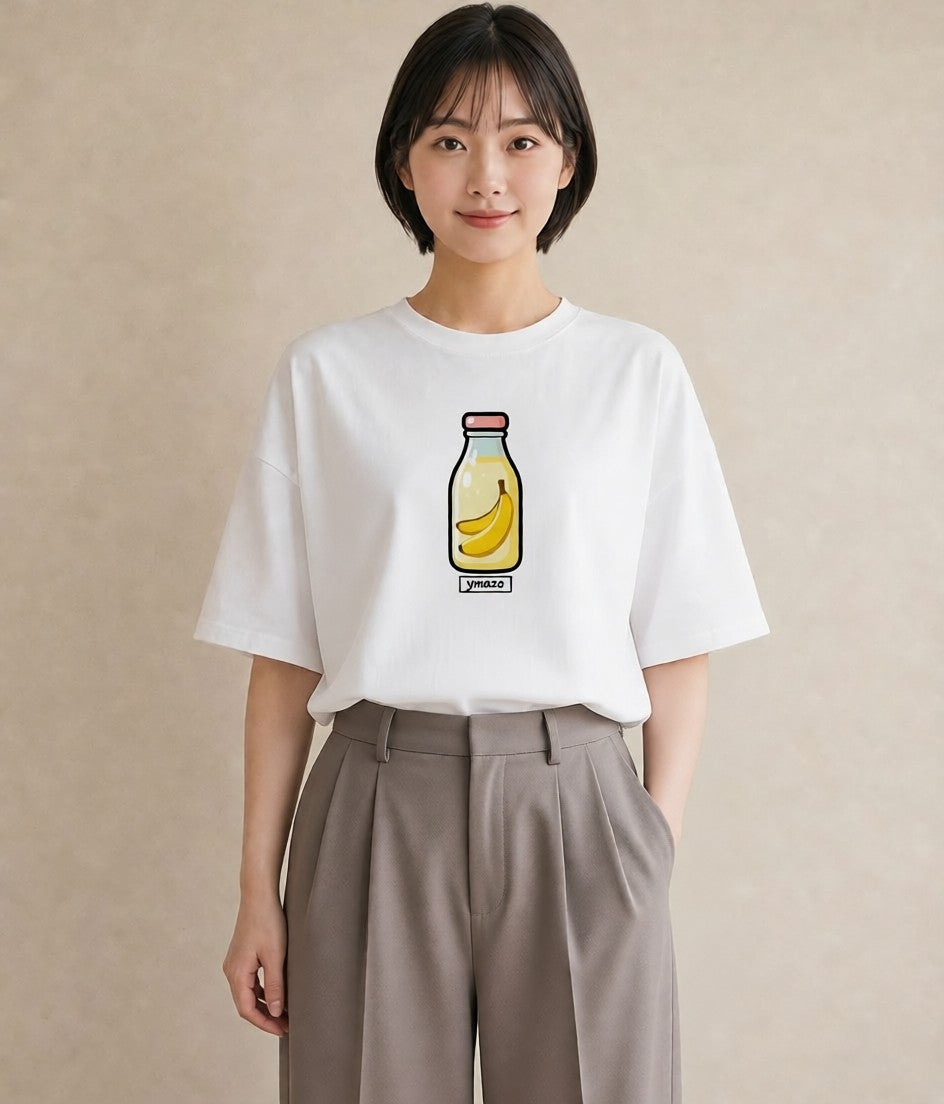 プリントTシャツ レディース バナナ 食べ物 フード イラスト 抜け感 ミセス 春コーデ 白T