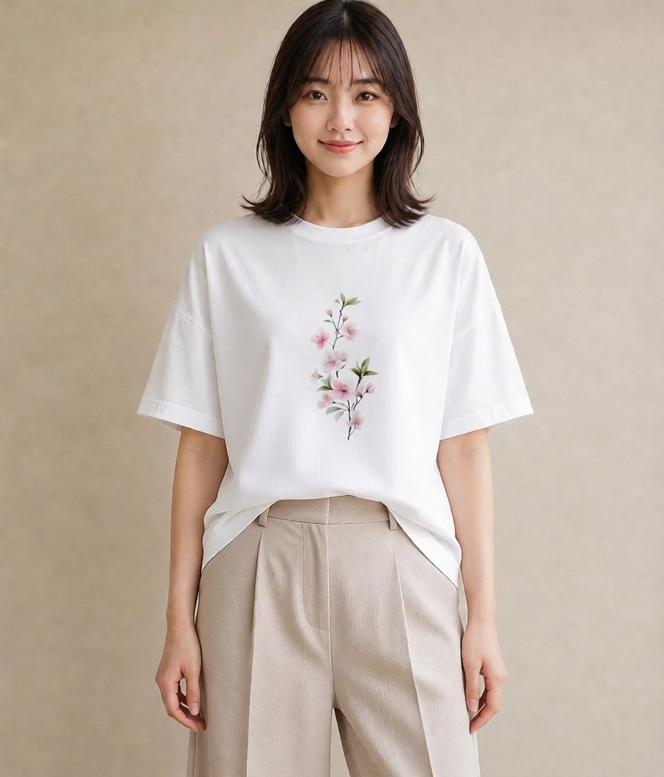 デザインTシャツ レディース さくら 桜 サクラ 花 花柄 イラスト 夏コーデ 通学 白T