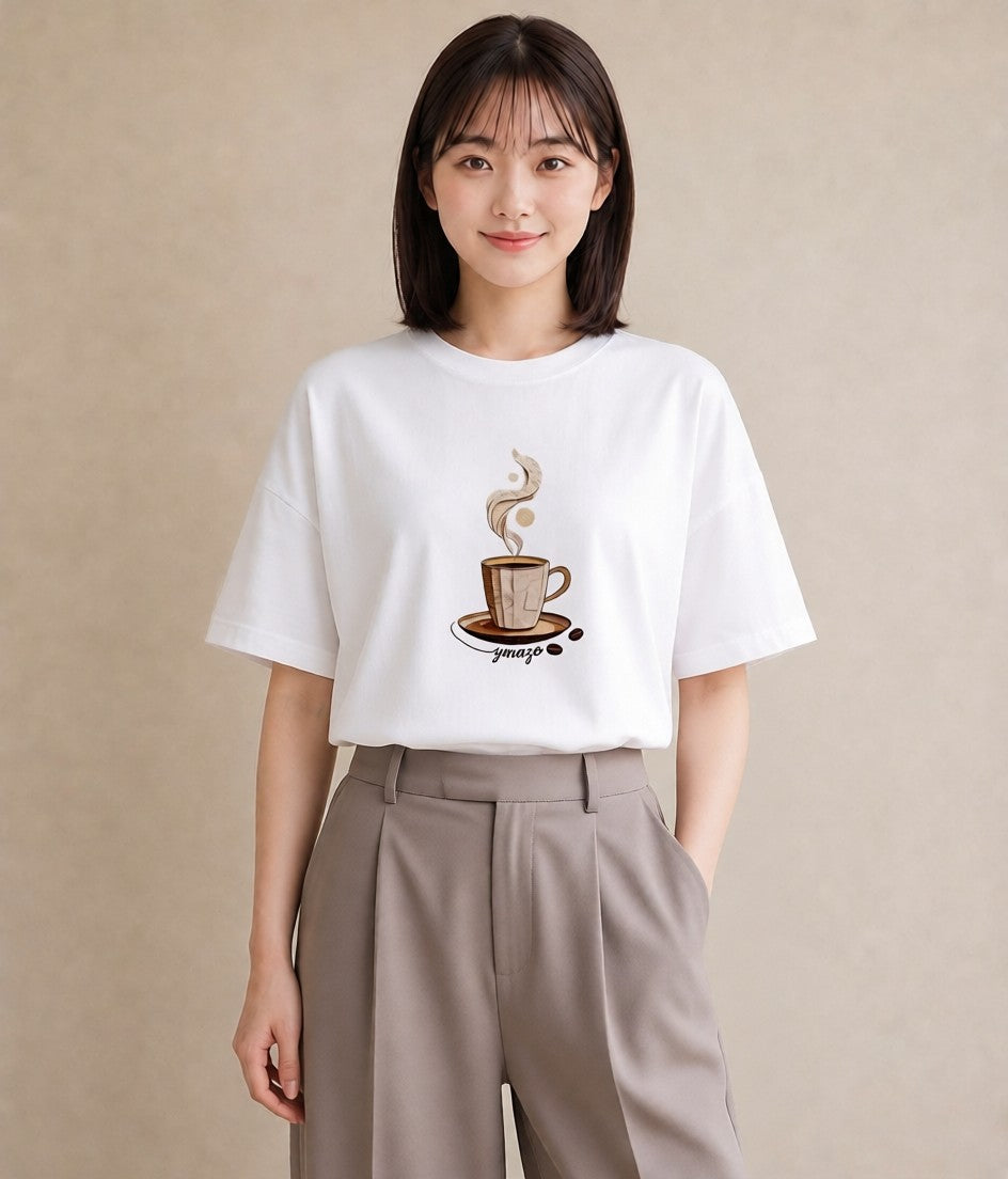 半袖Tシャツ レディース コーヒー 珈琲 カフェ 食べ物 フード イラスト 水彩風 クリスマス 旅行 白T