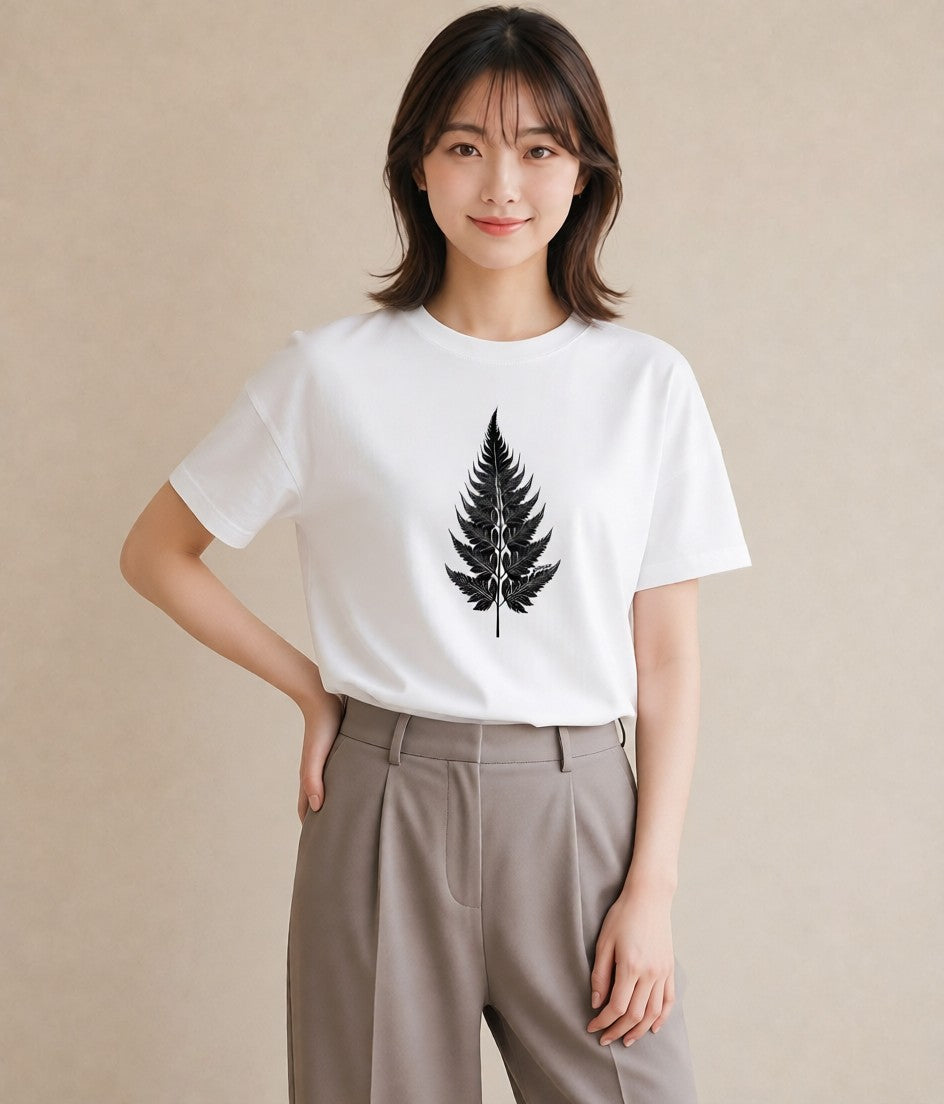 半袖Tシャツ レディース シダ 植物 ボタニカル イラスト カフェ巡り 女子会 白T