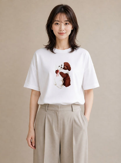 グラフィックTシャツ レディース トイプードル プードル 犬 いぬ イラスト ゆるかわ 帰省 ラフ 白T