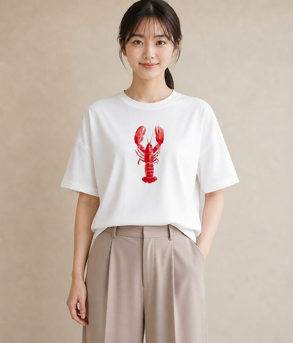 Tシャツ レディース ヤドカリ 海の生き物 海 イラスト きれいめ 20代 カジュアルコーデ 白T