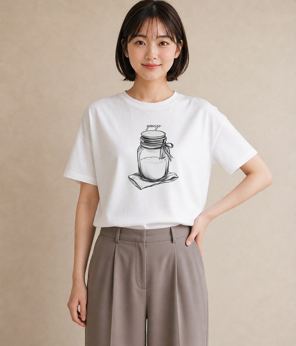 半袖Tシャツ レディース ミルク 食べ物 フード イラスト 韓国風 旅行用 海 白T