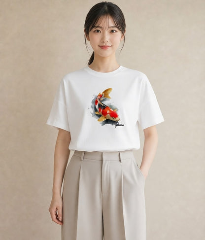 Tシャツ レディース 出目金 ペット 動物 イラスト 抜け感 自分用 ルームウェア 白T