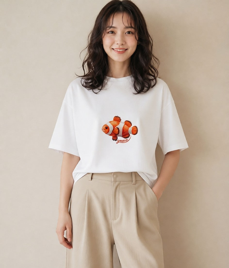 デザインTシャツ レディース 熱帯魚 海の生き物 海 イラスト モード 秋コーデ おしゃれギフト 白T