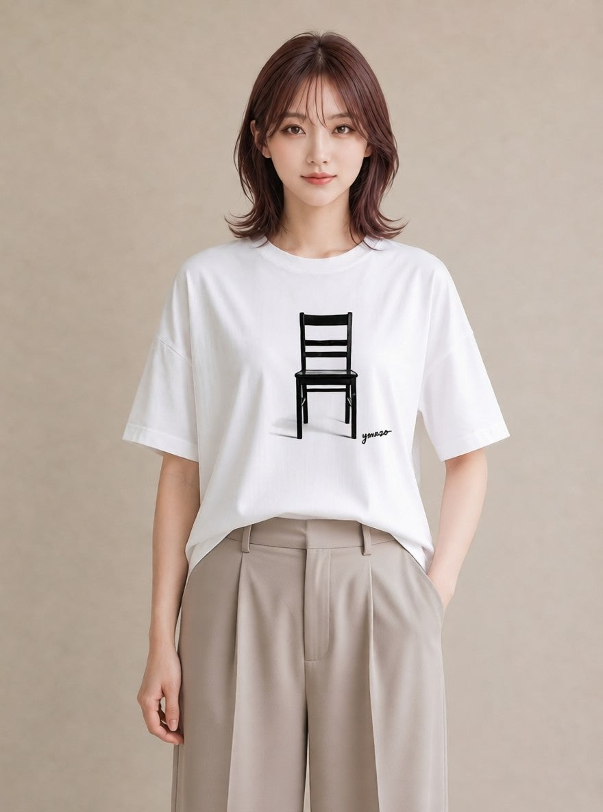 Tシャツ レディース 窓辺の椅子 窓辺 椅子 ナチュラル アンティーク イラスト ラフ ホワイトデー 春服 白T