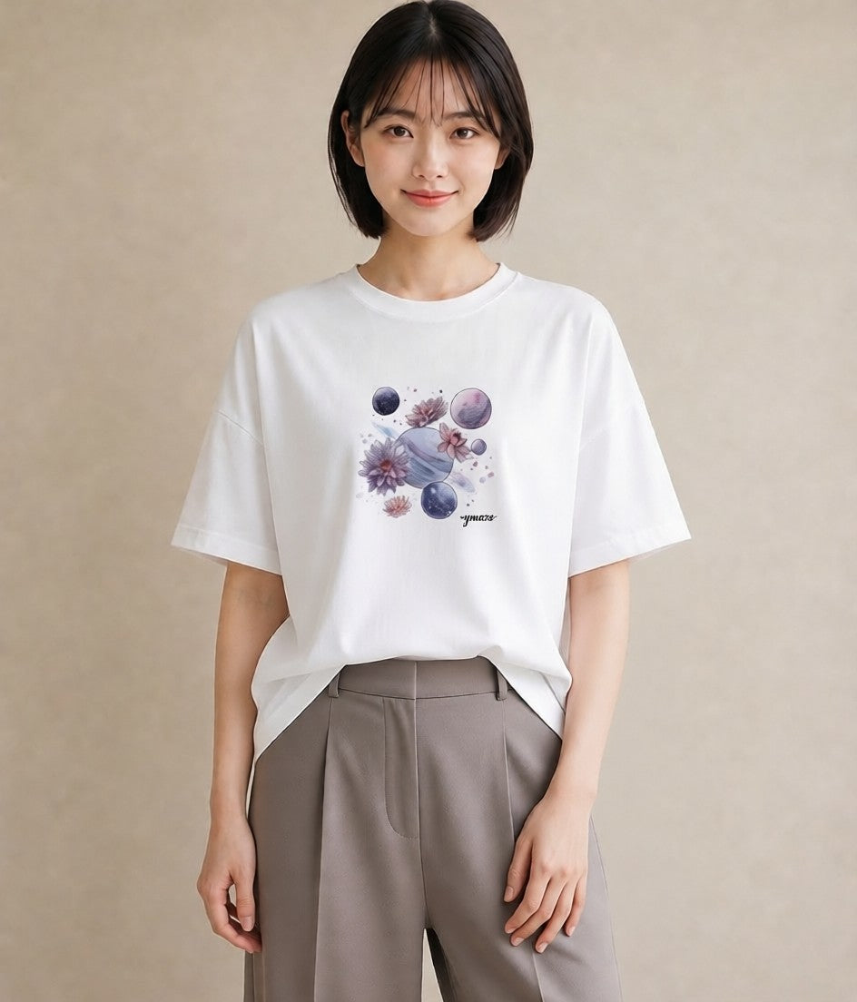 グラフィックTシャツ レディース 双子座 星空 宇宙 イラスト ナチュラル 自分用 ルームウェア 白T