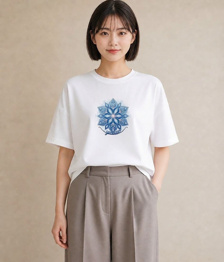 グラフィックTシャツ レディース 雪の結晶 星空 宇宙 イラスト 抜け感 女子会 お揃い 白T