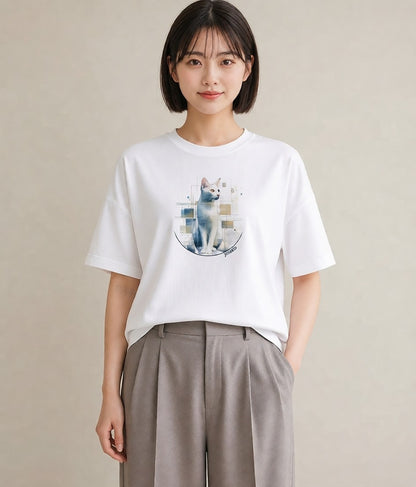 半袖Tシャツ レディース スフィンクス 猫 ねこ イラスト ヴィンテージ風 秋コーデ おしゃれギフト 白T