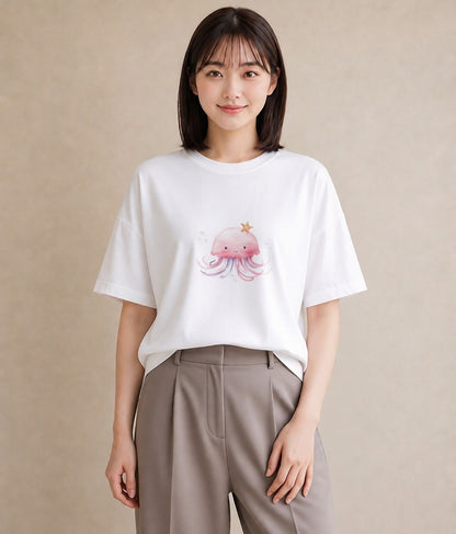 プリントTシャツ レディース くらげ クラゲ 海の生き物 海 イラスト 淡色 ビーチ デイリーウェア 白T