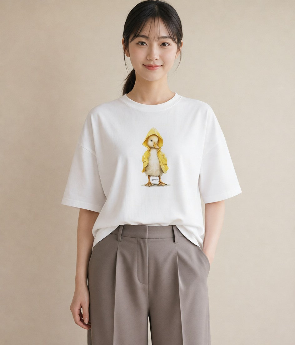 プリントTシャツ レディース ひよこ 動物 アニマル イラスト レトロ 春服 ミセス 白T