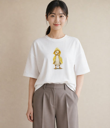 プリントTシャツ レディース ひよこ 動物 アニマル イラスト レトロ 春服 ミセス 白T