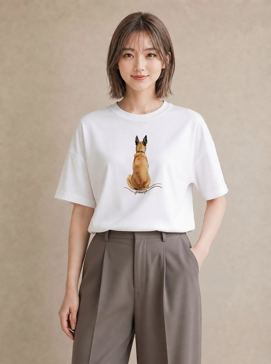Tシャツ レディース ジャーマンシェパード 犬 いぬ イラスト 線画 デート 帰省 白T