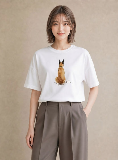 Tシャツ レディース ジャーマンシェパード 犬 いぬ イラスト 線画 デート 帰省 白T