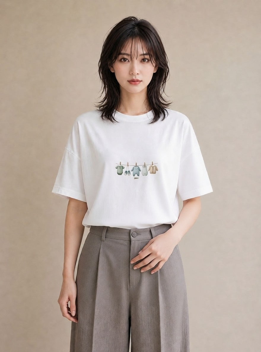 Tシャツ レディース 洗濯物 風 ナチュラル アンティーク イラスト 旅行用 海 白T