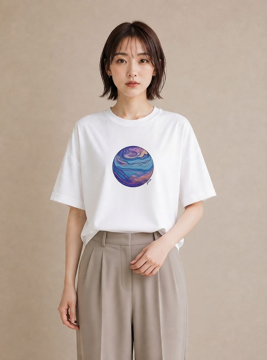 プリントTシャツ レディース 惑星 星空 宇宙 イラスト レトロ 帰省 ラフ 白T