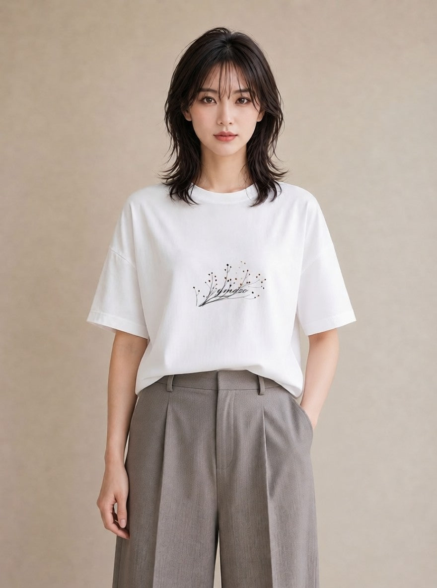 Tシャツ レディース さくら 桜 桜の枝 イラスト モード 自分用 ルームウェア 白T