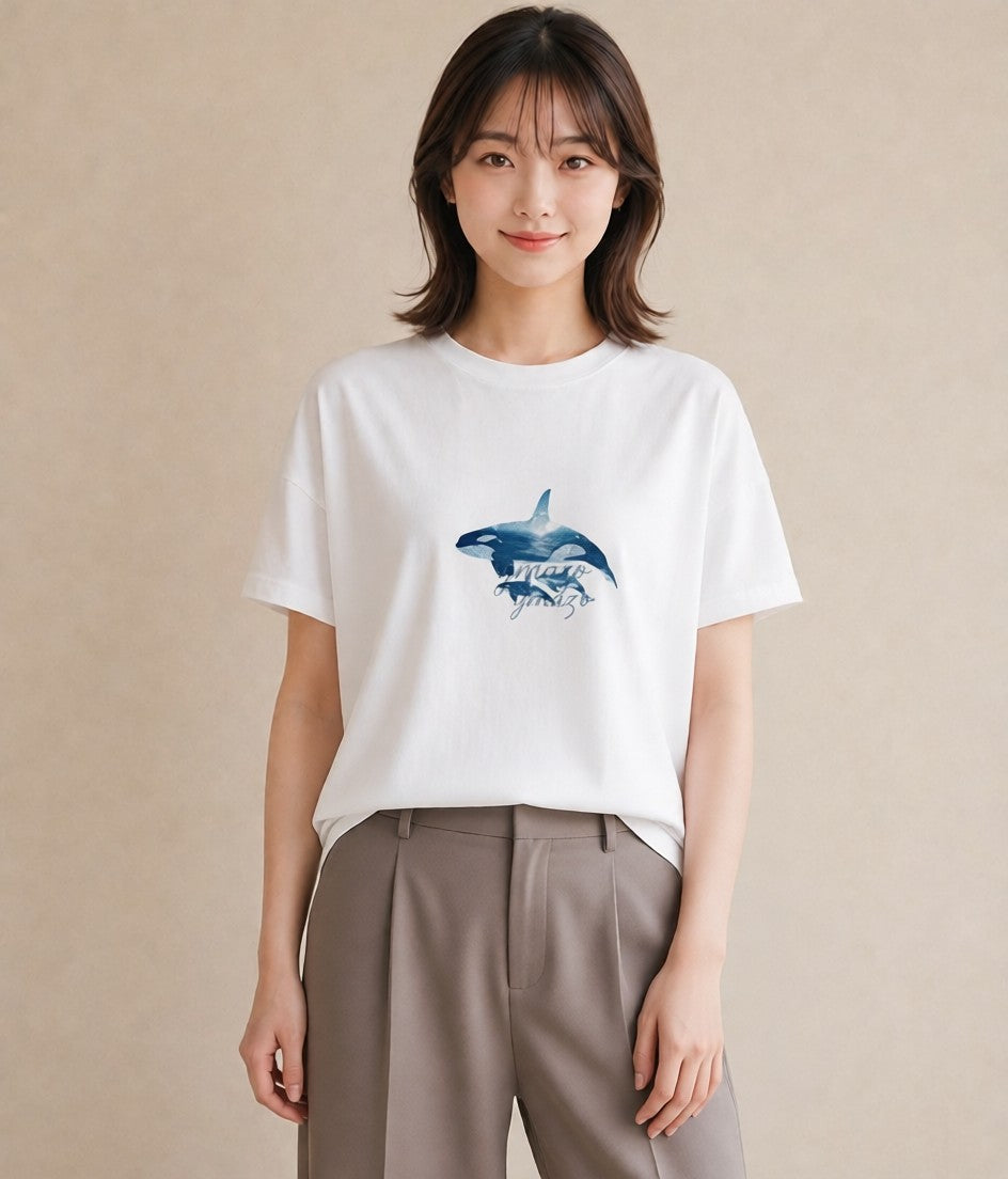 Tシャツ レディース クジラ 海の生き物 海 イラスト レトロ 部屋着 女性向けギフト 白T
