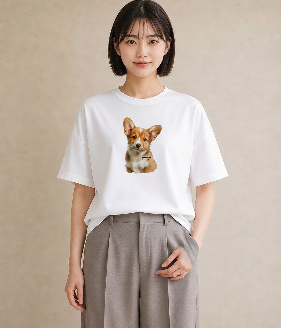 Tシャツ レディース 子犬 犬 いぬ イラスト 休日コーデ 普段着 週末コーデ 白T