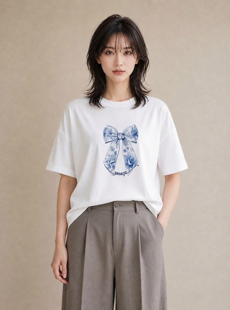 プリントTシャツ レディース レースハンカチ レース ハンカチ ナチュラル アンティーク イラスト 淡色 友達ギフト 部屋着 白T