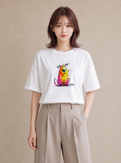 プリントTシャツ レディース 猫の手 猫 ねこ イラスト ポップ ママ カフェ服 白T