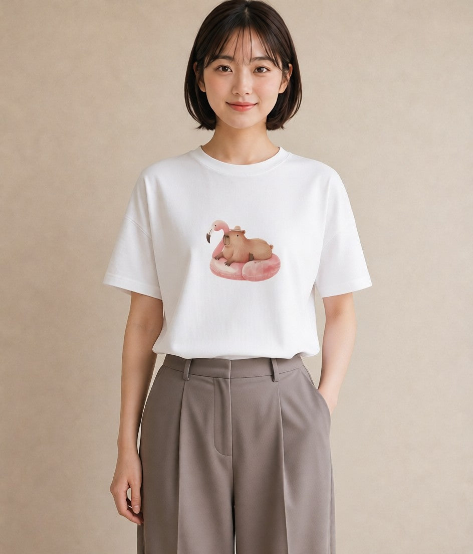 Tシャツ レディース ハムスター ペット 動物 イラスト 買い物 夏コーデ 白T